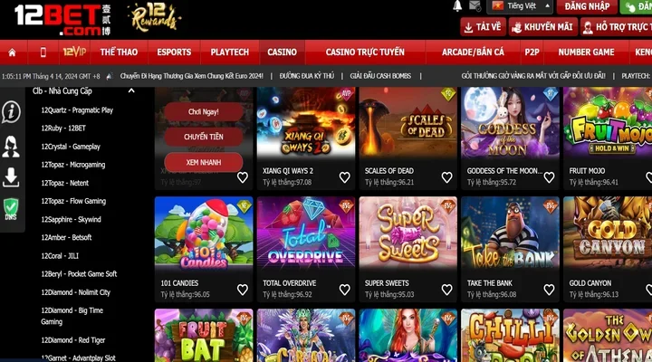 Đầu game nổ hũ 12bet đang gây ấn tượng mạnh mẽ